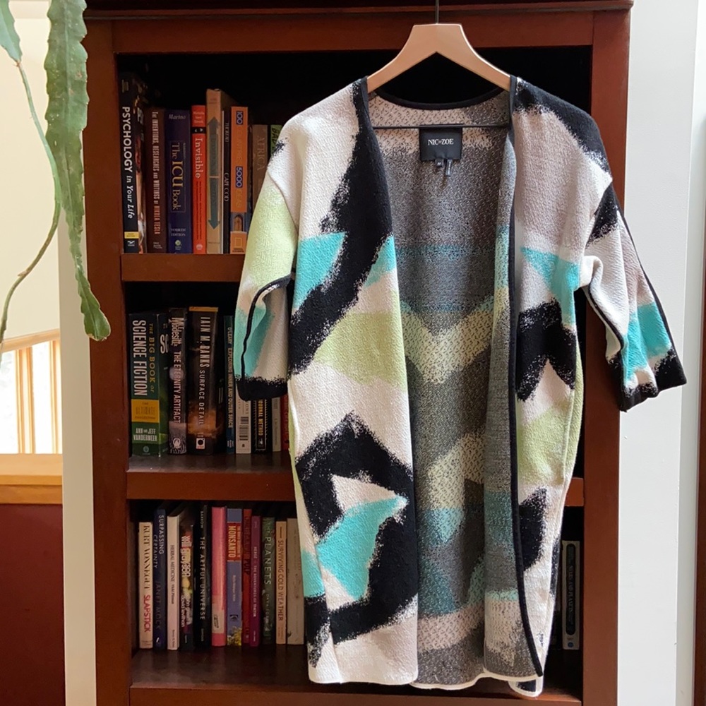 Long open-front cardigan with pockets